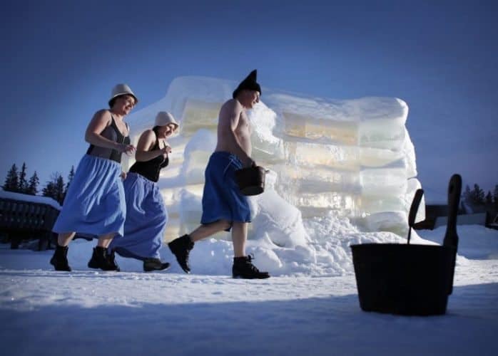 The ice sauna is a hot sauna built from blocks of ice.