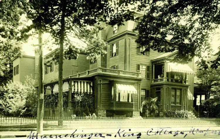 As Time Goes By. c.1910. Photo post card of the Muenchinger-King House. Located on Bellevue across from The Reading Room. An advertisement in The Casino Bulletin of 1902 featured an ad for Muenchinger & Sons “offering Lunches, Dinners, Receptions, Balls, Etc. Single Cooked Dishes to Order.” Also offered were private accommodations by the day, week or season. Today this is an office building and residential condominiums.  