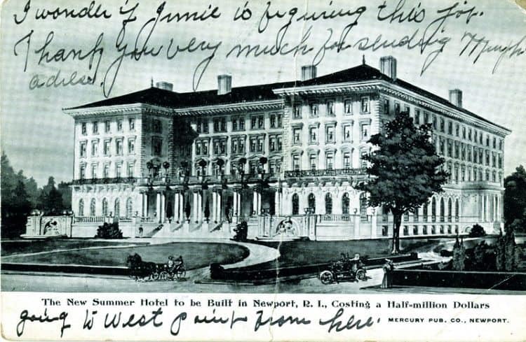 As Time Goes by. The New Summer Hotel to be Built in Newport, R.I. Costing a Half-Million Dollars. c. 1906. This hotel was never built; very similar to the back view of The Breakers. It is known that James Gordon Bennett commissioned architect Whitney Warren in 1893 to design a Beaux-Arts style hotel complex next to Bennetts’ Stone Villa on Bellevue Avenue. mansions