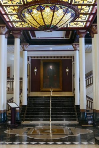 The ornate lobby of the historic Driskill Hotel in Austin, a favorite of LBJs.