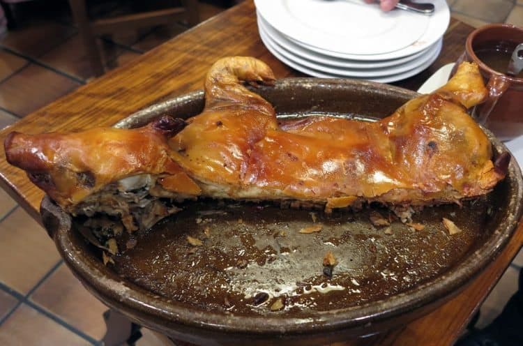 Half a roasted pig is on the menu at Jose Y Maria in Segovia.