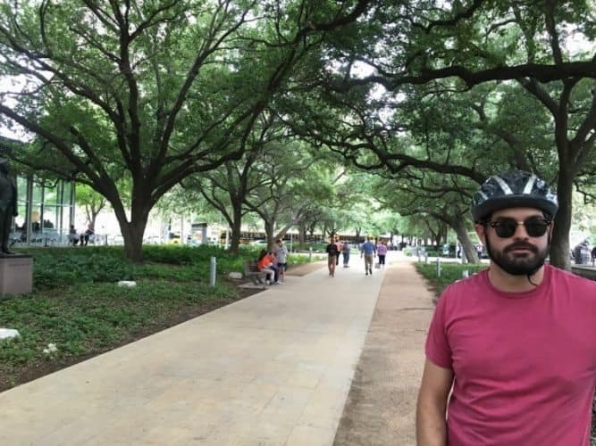 Phil Butcher runs Bayou City Bike Tours, and says Houston is an exciting place to live, and getting better all the time. Market Square Park, Houston, 