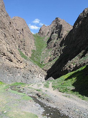 A hike along the Yol Stream leads to glacier remnants, even in July in Mongolia.