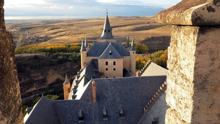 Roof top view showing how the castle protected Segovia, Spain. Tab Hauser photos.