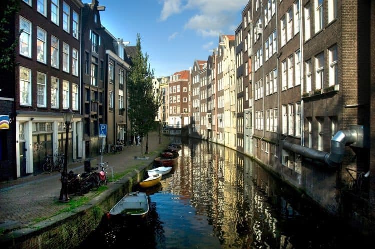 A canal in Amsterdam, perfect for barging, in the Netherlands. David Greitzer photos.