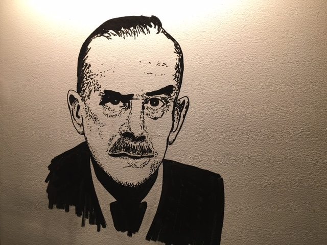 A mural on the wall of one of the three rooms devoted to famous authors. 