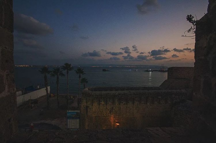 The last light over the Mediterranean sea in Acre, Israel.