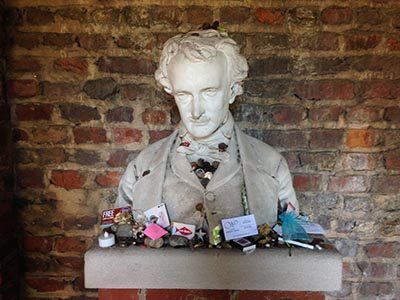 A bust of Edgar Allan Poe in the Poe Shrine at the Poe Museum.