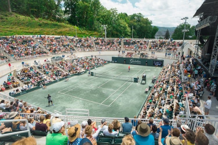 Center court at the Creekside tennis arena at the Greenbrier Resort.