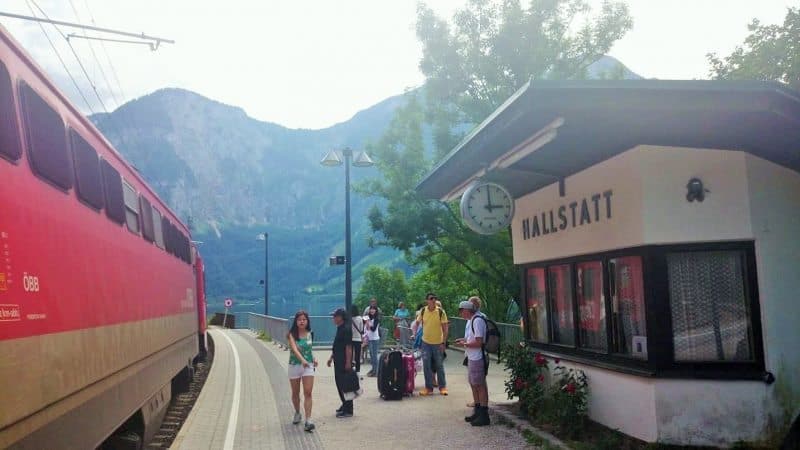 Arrival at the quaint single-tracked Hallstatt train station