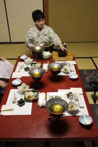 Yunoshimakan Onsen dinner service in room