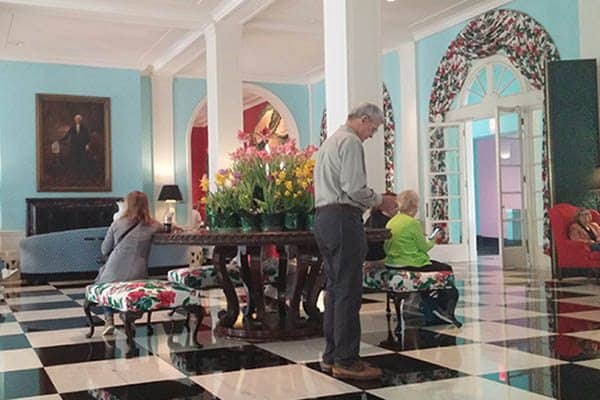 The main lobby at the Greenbrier