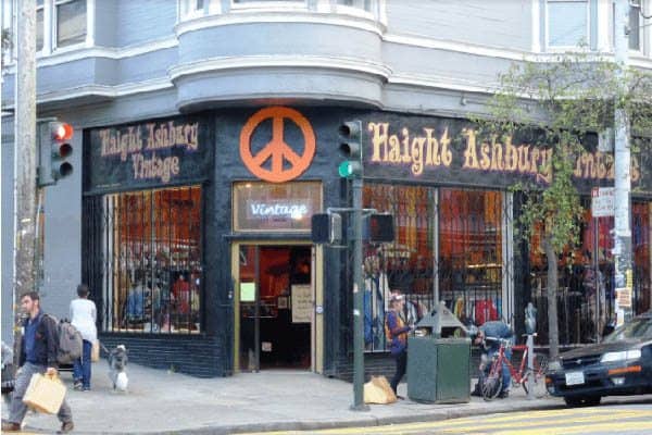 Haight-Ashbury is decorated with shops and cafes all with their uniquely painted storefronts.