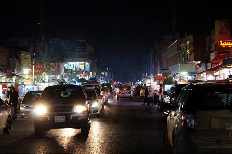 Iskan Street by night is busy, full of vendors selling all kinds of Kurdish foods.