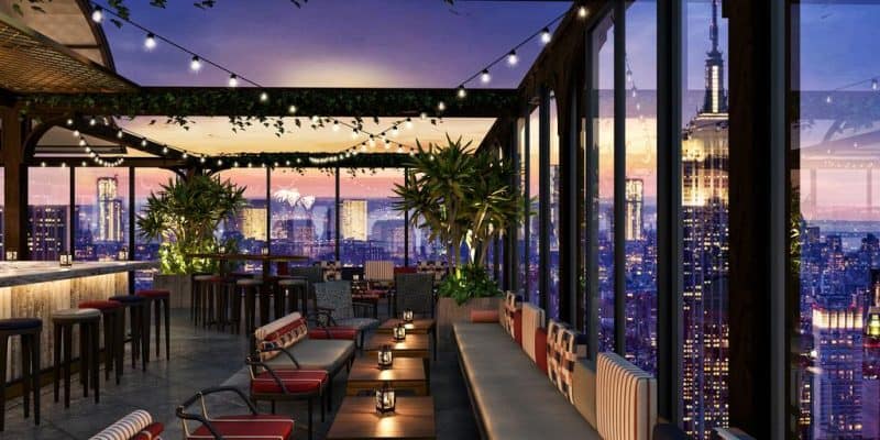 A view of the roof-deck bar on the 17th floor of the hotel MOXY NYC Times Square. Picture from Booking.com