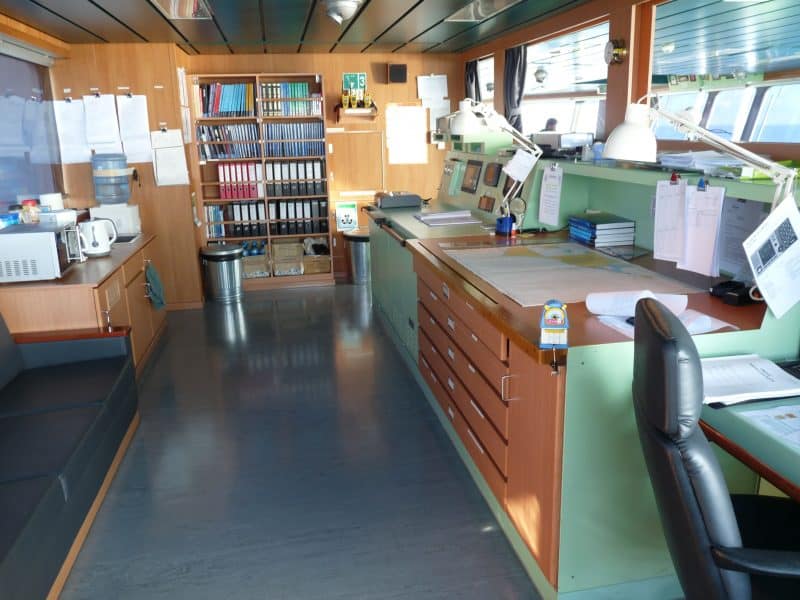The ship's navigation room. travel by freighter across the ocean on a freightership.