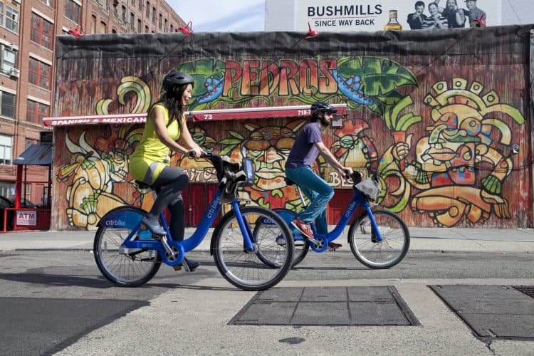 Citybikes in action on the streets of New York City.