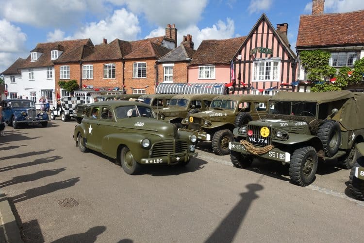 Lavenham with vintage Jeeps during Forties weekend. Visit East Anglia photo.