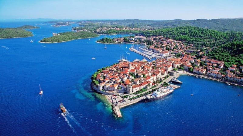 Aerial view of a harbor on the Dalmatia coast, Croatia.