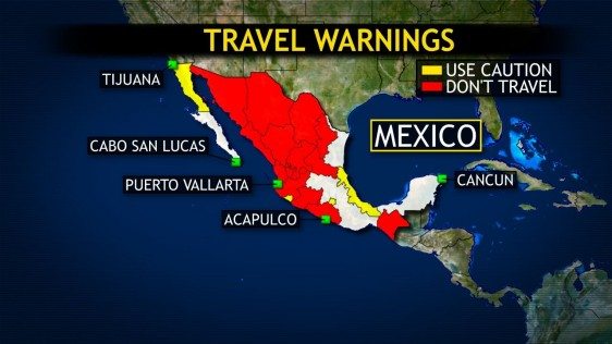 A travel warning listed for certain parts of Mexico.
