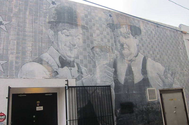 The Laurel and Hardy mural on a movie lot in Culver City.
