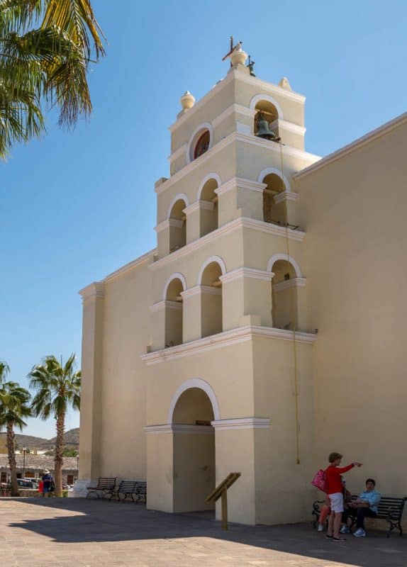 Exterior view of the Nuestra Señora del Pilar de Todos Santos (Our Lady of Pilar Church,) located in Todos Santos, Mexico.