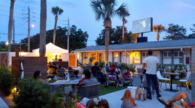 Hotel Palms movie night for guest and neighbors. Atlantic Beach, FL.