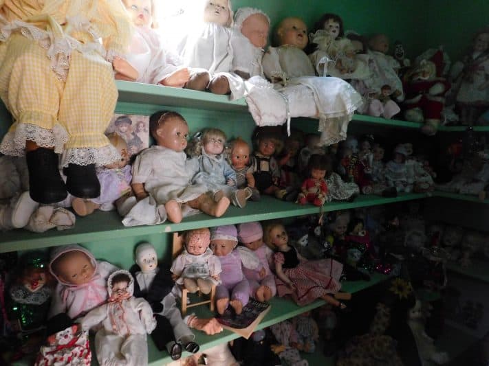 An entire closet full of age-old creepy dolls in the Burn Brae Mansion.