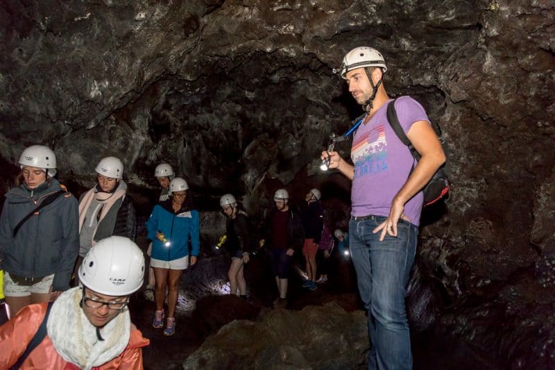 At Gruta das Torres, visitors don hard hats and climb down 100 feet to hike in a lava tunnel.