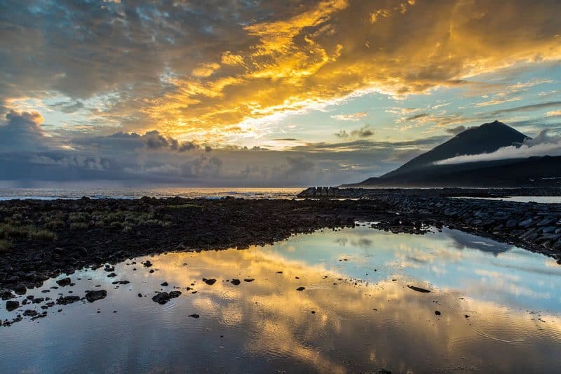 Sunset on Mount Pico, the volcanic center of Pico Island. Paul Shoul photo. 