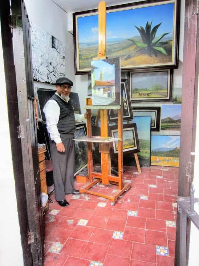 Artist in his studio on 'Barrio Del Artista' (Artists' Street) - Puebla, Mexico