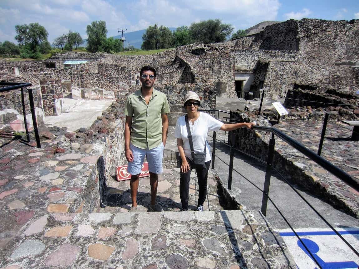 Arjun and Nirmala in a 2,000 year old residence in Teotihuacan, Mexico
