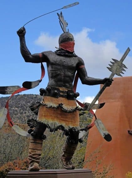 Indian warrior sculpture in Santa Fe New Mexico.