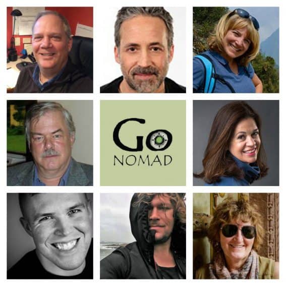 GoNOMAD's Top Travel Writers: from top left: Max Hartshorne, Paul Shoul, Sonja Stark, Stephen Hartshorne, Cathie Arquilla, Andy Castillo, Christopher Ludgate, Donnie Sexton.