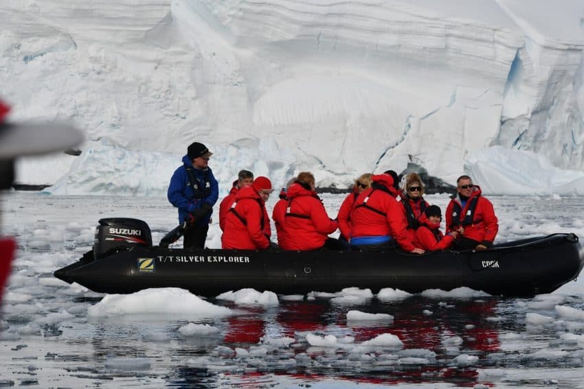 Among the glaciers in a Zodiac boat.