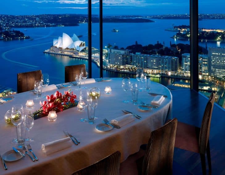 Eye Popping views of the Opera House and Darling Harbor from the Shangri-La Hotel's Altitude Restaurant. Tourism Australia photos.