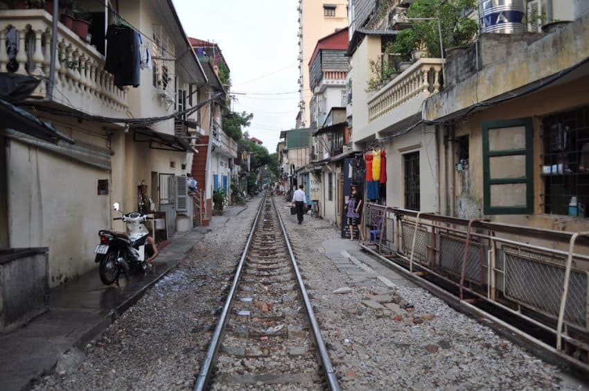 Hanoi's main railroad line, the only line in and out of the city, runs through this neighborhood.