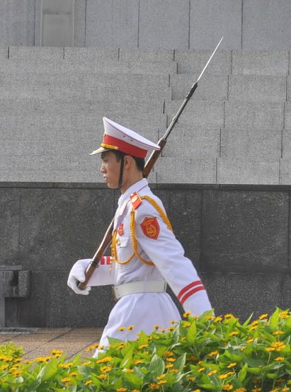 A guard at the tomb of Ho Chi Minh in Hanoi.
