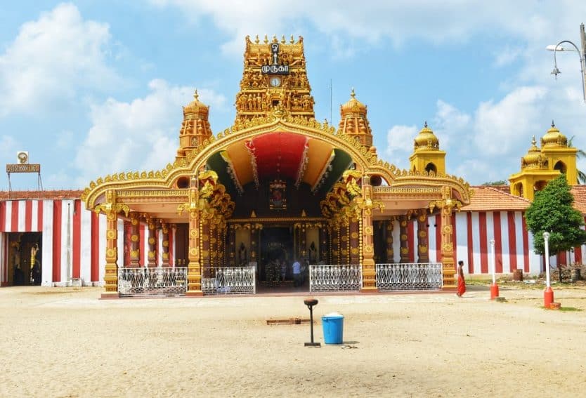 Nallur Kandaswamy Temple and it's impeccable architecture. Visitors must remove their shoes, and men their shirts as well before entering the temple.