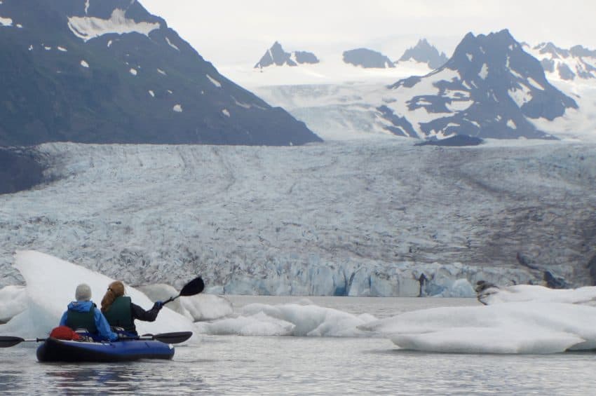 Kayakers nearing Grewingk Glacier Alaska’s Ridgewood Wilderness Lodge: Gateway to Adventure