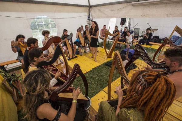 Katia Ambra Zunino leading her harp workshop at the Celtic Festival in Montelago, Italy