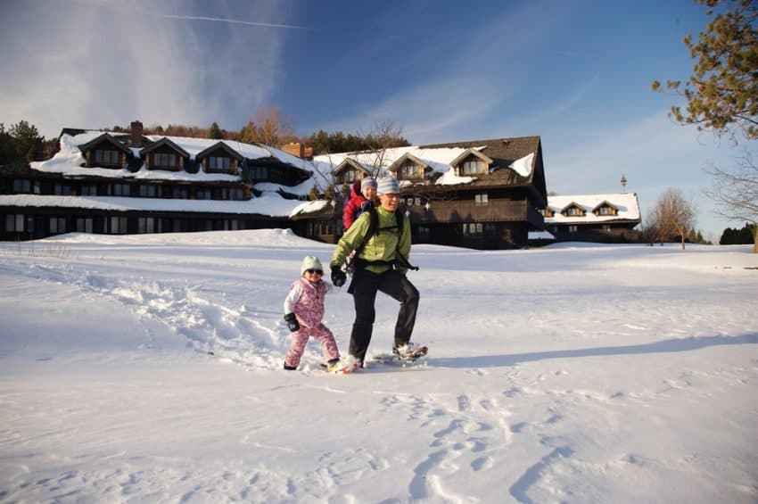 Snowshoe front of lodge