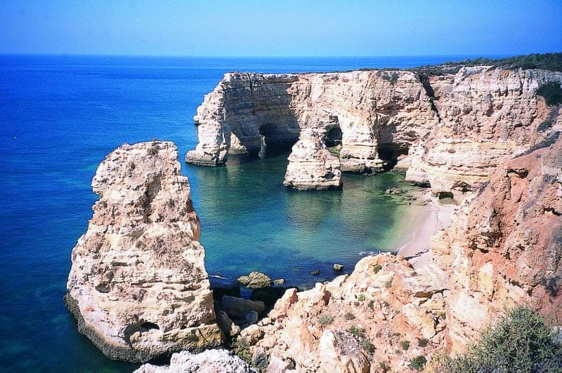 Cliffs in the Algarve, the far south region of Portugal.