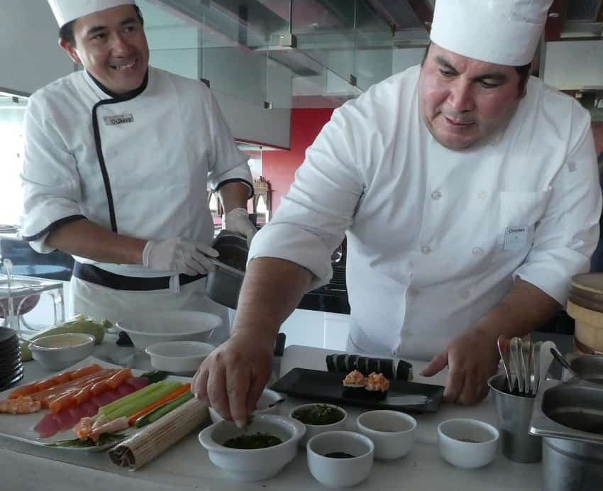Iberostar Grand's Chef Christian (right) and Chef Octavio making ceviche  and sushi