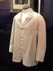 Mark Twain's famous white suit jacket that is displayed inside the museum.