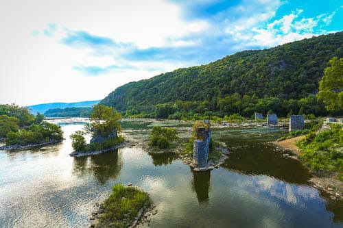 Evidence of Harpers Ferry's past industrialization can be found at the confluence point.