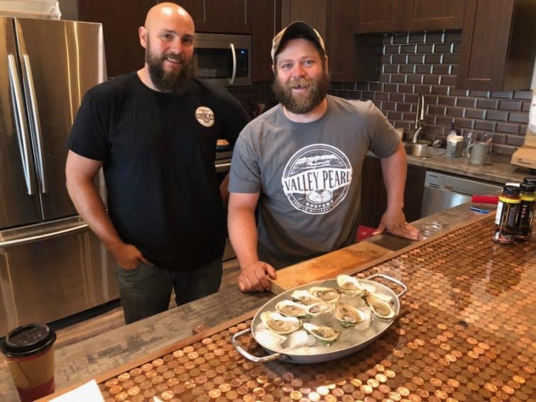 Damien Enman and Jeff Noyes of Valley Pearl Oyster in Tyne Valley PEI. They're opening a new oyster tasting room above their processing facility with local beer and shucked oysters.