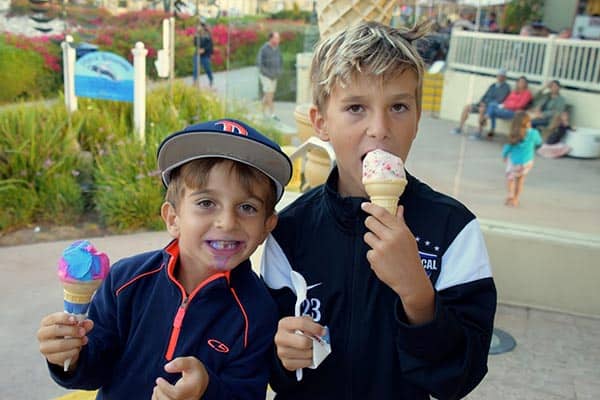 Knox and Kaleb Nehdar enjoy a treat at the Coastal Cone at the Ventura Harbor Village.