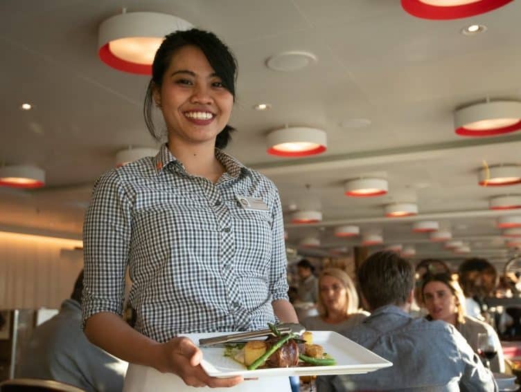 he always smiling crew of the Koningsdam represents 39 nationalities, with most being from the Philippines and Malaysia. 