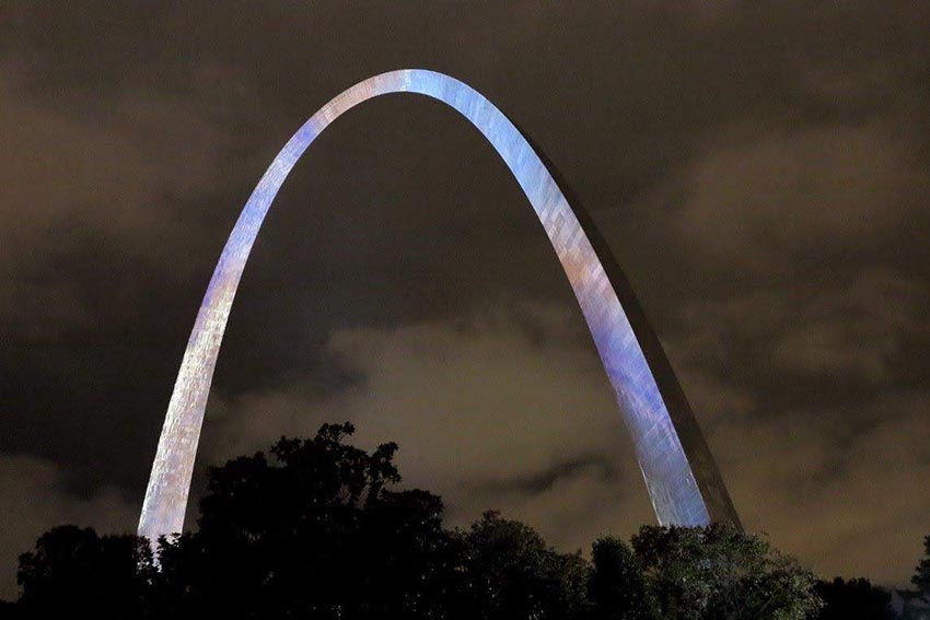 The steel 600' high Gateway Arch in St Louis, at night. Tab Hauser photos.